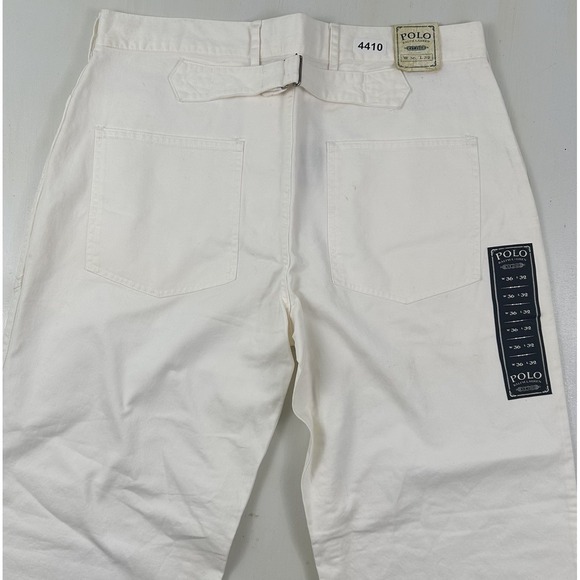 VTG NEW Polo Ralph Lauren Mens 36x32 White Utility Pants Wide Leg‎ Baggy Cinch